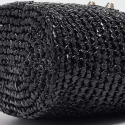 Pre Owned Balenciaga Black Woven Leather and Straw Le Cagole Basket Tote