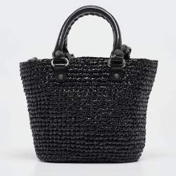 Pre Owned Balenciaga Black Woven Leather and Straw Le Cagole Basket Tote