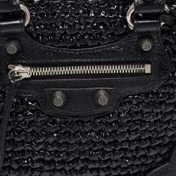Pre Owned Balenciaga Black Woven Leather and Straw Le Cagole Basket Tote