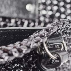 Pre Owned Balenciaga Black Woven Leather and Straw Le Cagole Basket Tote