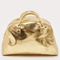 Balenciaga Gold Leather Bowling Bag