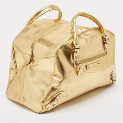 Balenciaga Gold Leather Bowling Bag