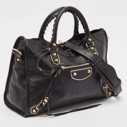 Pre Owned Balenciaga Black Leather Metallic Edge Classic City Bag