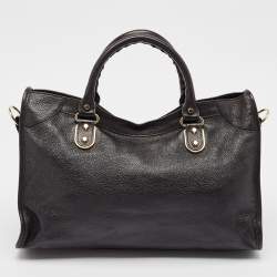 Pre Owned Balenciaga Black Leather Metallic Edge Classic City Bag