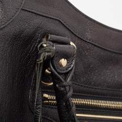 Pre Owned Balenciaga Black Leather Metallic Edge Classic City Bag