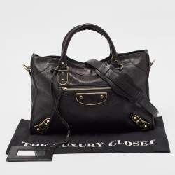 Pre Owned Balenciaga Black Leather Metallic Edge Classic City Bag