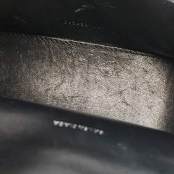 Pre Owned Balenciaga Black/White Leather Allover Logo XS Hourglass Top Handle Bag