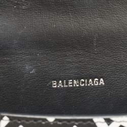 Pre Owned Balenciaga Black/White Leather Allover Logo XS Hourglass Top Handle Bag