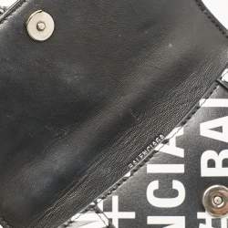 Pre Owned Balenciaga Black/White Leather Allover Logo XS Hourglass Top Handle Bag