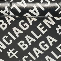 Pre Owned Balenciaga Black/White Leather Allover Logo XS Hourglass Top Handle Bag