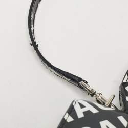 Pre Owned Balenciaga Black/White Leather Allover Logo XS Hourglass Top Handle Bag