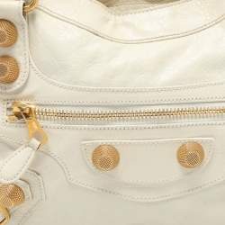 Pre Owned Balenciaga Cream Leather Giant 21 Motorcycle City Tote