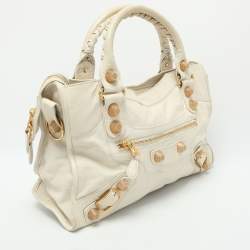 Pre Owned Balenciaga Cream Leather Giant 21 Motorcycle City Tote