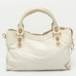 Pre Owned Balenciaga Cream Leather Giant 21 Motorcycle City Tote