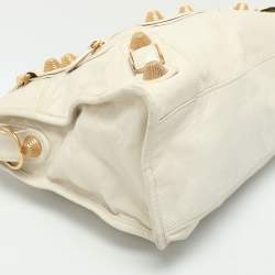 Pre Owned Balenciaga Cream Leather Giant 21 Motorcycle City Tote