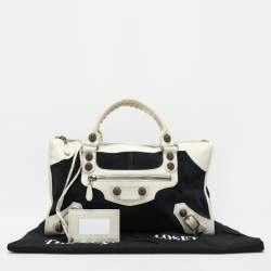 Pre Owned Balenciaga Navy Blue/Cream Suede and Leather Giant 21 Work Tote