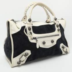 Pre Owned Balenciaga Navy Blue/Cream Suede and Leather Giant 21 Work Tote