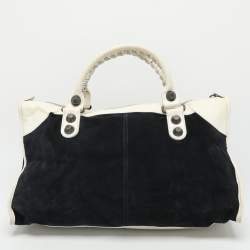 Pre Owned Balenciaga Navy Blue/Cream Suede and Leather Giant 21 Work Tote