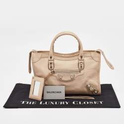 Pre Owned Balenciaga Beige Leather Small Metallic Edge Classic City Tote