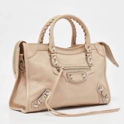 Pre Owned Balenciaga Beige Leather Small Metallic Edge Classic City Tote