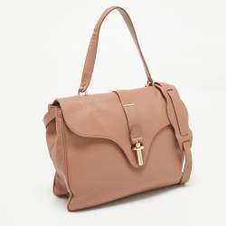 مملوكة مسبقًا حقيبة بالنسياغا جلد بني فاتح مشبك أنبوبي بيد علوية