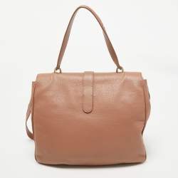 مملوكة مسبقًا حقيبة بالنسياغا جلد بني فاتح مشبك أنبوبي بيد علوية