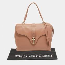 مملوكة مسبقًا حقيبة بالنسياغا جلد بني فاتح مشبك أنبوبي بيد علوية