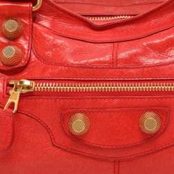 Pre Owned Balenciaga Red Leather Giant Hardware Part Time Tote