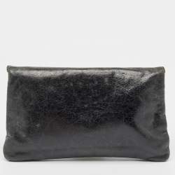 Balenciaga Dark Green Leather GSH Classic Envelope Clutch