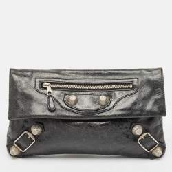 Balenciaga Dark Green Leather GSH Classic Envelope Clutch