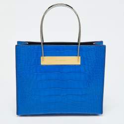 Balenciaga Blue Alligator Leather Cable Handle Tote