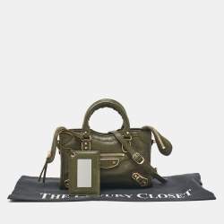 Pre Owned Balenciaga Olive Green Leather Nano City Metallic Edge Tote