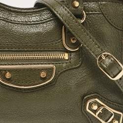Pre Owned Balenciaga Olive Green Leather Nano City Metallic Edge Tote