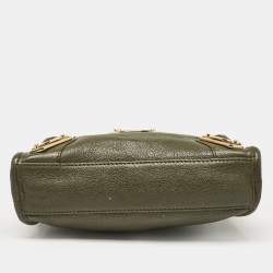 Pre Owned Balenciaga Olive Green Leather Nano City Metallic Edge Tote