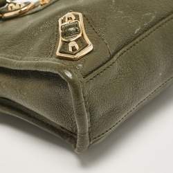 Pre Owned Balenciaga Olive Green Leather Nano City Metallic Edge Tote