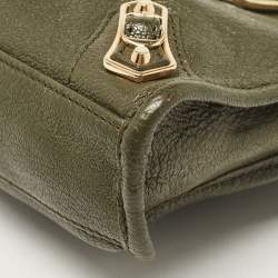 Pre Owned Balenciaga Olive Green Leather Nano City Metallic Edge Tote