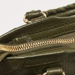 Pre Owned Balenciaga Olive Green Leather Nano City Metallic Edge Tote
