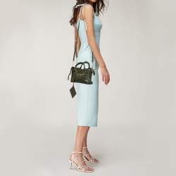 Pre Owned Balenciaga Olive Green Leather Nano City Metallic Edge Tote