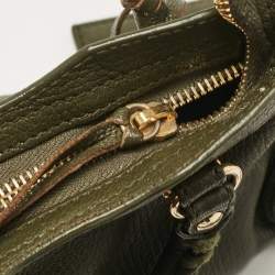 Pre Owned Balenciaga Olive Green Leather Nano City Metallic Edge Tote