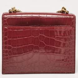 Pre Owned Balenciaga Burgundy Croc Embossed Leather Sharp Shoulder Bag