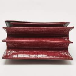 Pre Owned Balenciaga Burgundy Croc Embossed Leather Sharp Shoulder Bag