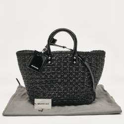 Balenciaga Black Varnished Faux Leather Large Bistro Basket Tote