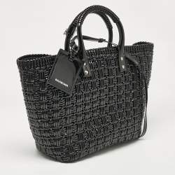 Balenciaga Black Varnished Faux Leather Large Bistro Basket Tote