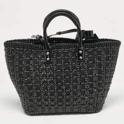 Balenciaga Black Varnished Faux Leather Large Bistro Basket Tote