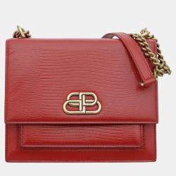 Balenciaga Red Lizard Embossed Leather Small Sharp Shoulder Bag