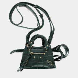 Pre Owned Balenciaga Green Croc Embossed Leather Mini Neo Classic City Bag