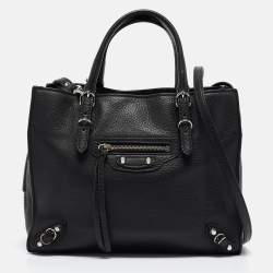 Pre Owned Balenciaga Black Leather Mini Papier A4 Tote
