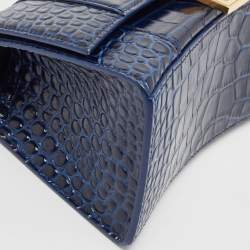 Balenciaga Blue Croc Embossed Leather Small Hourglass Top Handle Bag