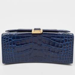 Balenciaga Blue Croc Embossed Leather Small Hourglass Top Handle Bag