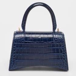 Balenciaga Blue Croc Embossed Leather Small Hourglass Top Handle Bag